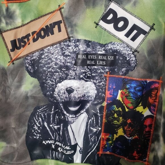 Kleep Reflective Caution Fleece Hoodie Green Tie Dye Pullover Mens Medium - Picture 9 of 11